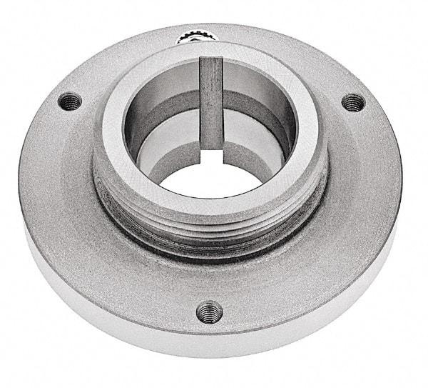 Bison - Adapter Back Plate for 6-1/4" Diam Self Centering Lathe Chucks - L-00 Mount, 2-3/4" Through Hole Diam, 5.51mm ID, 6.3" OD, 0.79" Flange Height, Steel - Exact Tool & Supply