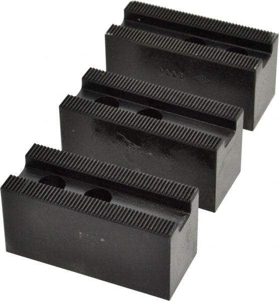 Value Collection - 6" Chuck Capacity, 1.5mm x 60° Serrated Attachment, Square Soft Lathe Chuck Jaw - 3 Jaws, Steel, 0.7874" Btw Mount Hole Ctrs, 1.181mm Long x 30mm Wide x 1-3/8" High, 0.4724" Groove, 10mm Fastener - Exact Tool & Supply