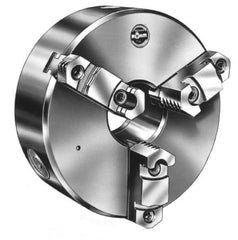 Rohm - 3 Jaws, 8" Diam, Self Centering Manual Lathe Chuck - D1-4 Mount Spindle, Reversible, 55mm Through Hole Diam, Forged Steel - Exact Tool & Supply