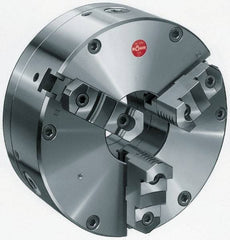 Rohm - 3 Jaws, 10" Diam, Self Centering Manual Lathe Chuck - Plain Back Mount Spindle, Adjustable, Reversible, 3" Through Hole Diam, Forged Steel - Exact Tool & Supply