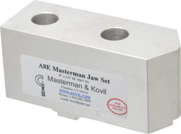 Masterman & Kovil - 8" Chuck Capacity, Tongue & Groove Attachment, Square Soft Lathe Chuck Jaw - 1 Jaw, Aluminum, 1-3/4" Btw Mount Hole Ctrs, 4mm Long x 1-1/2" Wide x 2" High, 5/16" Groove - Exact Tool & Supply