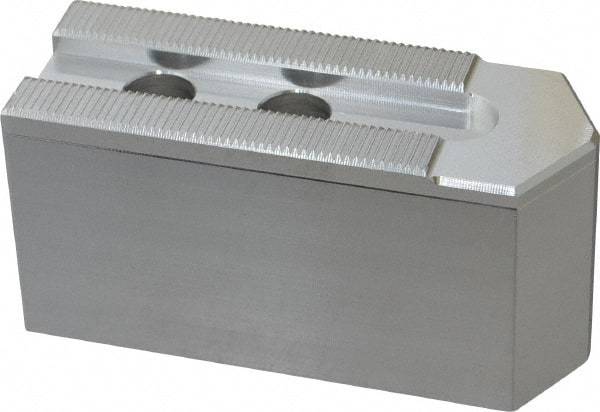 Masterman & Kovil - 8" Chuck Capacity, 1.5mm x 60° Serrated Attachment, Square Soft Lathe Chuck Jaw - 3 Jaws, Aluminum, 0.984" Btw Mount Hole Ctrs, 4mm Long x 1-1/2" Wide x 2" High, 0.551" Groove, 12mm Fastener - Exact Tool & Supply