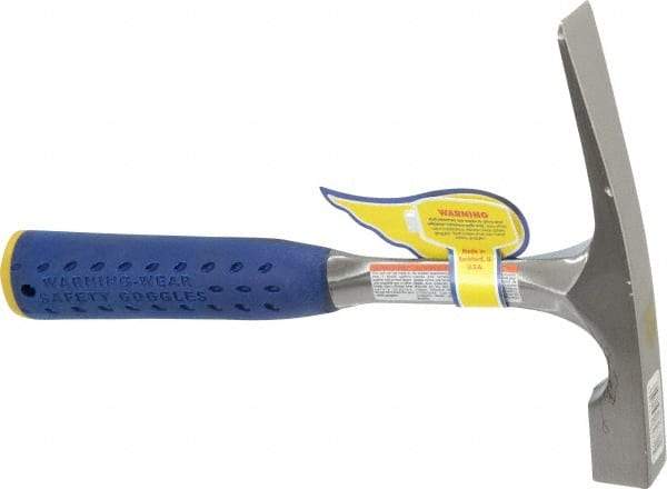 Estwing - 1-1/2 Lb Head Bricklayer's Hammer - 11" OAL, Steel Handle with Grip, 53/64" Face Diam - Exact Tool & Supply