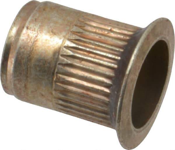 Made in USA - M10x1.50, 13.46mm Insert Diam, 17.53mm OAL, Sealed Head Open End Threaded Insert - 13.5mm Hole Diam, 17.4mm Head Diam, 1008/1010 Steel, Clear Protective Coating & Zinc Yellow Dichromate Finish - Exact Tool & Supply