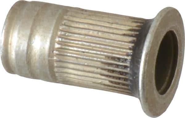 Made in USA - #10-24, 0.296 Insert Diam, 0.585" OAL, Sealed Head Open End Threaded Insert - 0.2969" Hole Diam, 0.415" Head Diam, 1008/1010 Steel, Clear Protective Coating & Zinc Yellow Dichromate Finish - Exact Tool & Supply