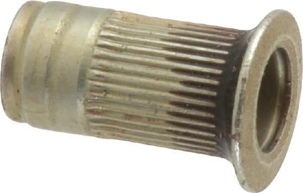 Made in USA - #10-32, 0.296 Insert Diam, 0.585" OAL, Sealed Head Open End Threaded Insert - 0.2969" Hole Diam, 0.415" Head Diam, 1008/1010 Steel, Clear Protective Coating & Zinc Yellow Dichromate Finish - Exact Tool & Supply