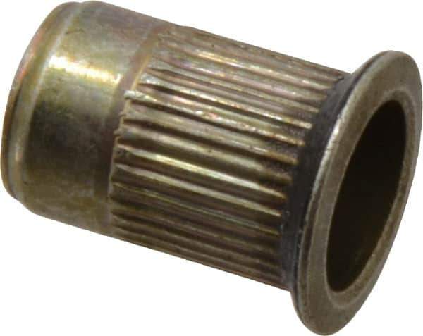 Made in USA - 5/16-18, 0.53 Insert Diam, 0.805" OAL, Sealed Head Open End Threaded Insert - 0.5312" Hole Diam, 0.685" Head Diam, 1008/1010 Steel, Clear Protective Coating & Zinc Yellow Dichromate Finish - Exact Tool & Supply
