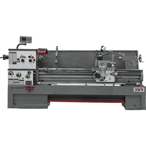 Jet - 18" Swing, 80" Between Centers, 230/460 Volt, Triple Phase Engine Lathe - 7MT Taper, 7-1/2 hp, 25 to 1,800 RPM, 3-1/8" Bore Diam, 40" Deep x 48-7/8" High x 136 -1/8" Long - Exact Tool & Supply