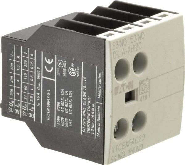 Eaton Cutler-Hammer - 7, 9, 12, 15, 18, 25, 32 Amp, Contactor Front Mount Auxiliary Contact - For Use with XT Contactor and XTRE Control Relay - Exact Tool & Supply