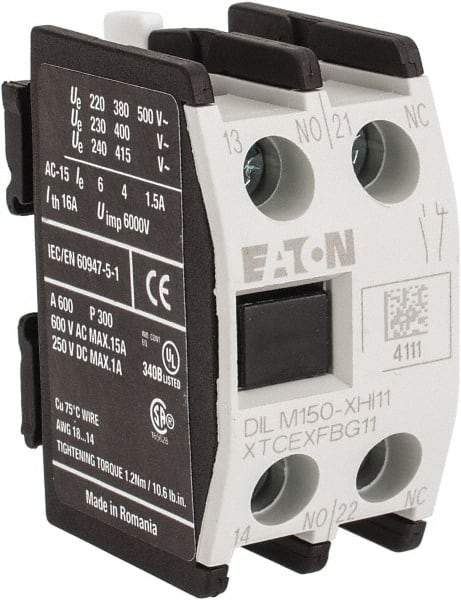 Eaton Cutler-Hammer - 40, 50, 65, 80, 95, 115, 150 Amp, Contactor Front Mount Auxiliary Contact - For Use with XT Contactor - Exact Tool & Supply