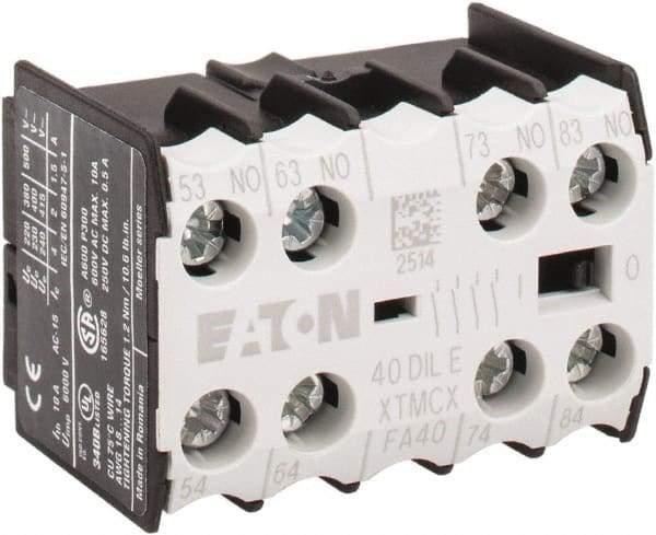 Eaton Cutler-Hammer - 6 to 9 Amp, Contactor Front Mount Auxiliary Contact - For Use with Miniature Contactor and XTRM Miniature Control Relay - Exact Tool & Supply