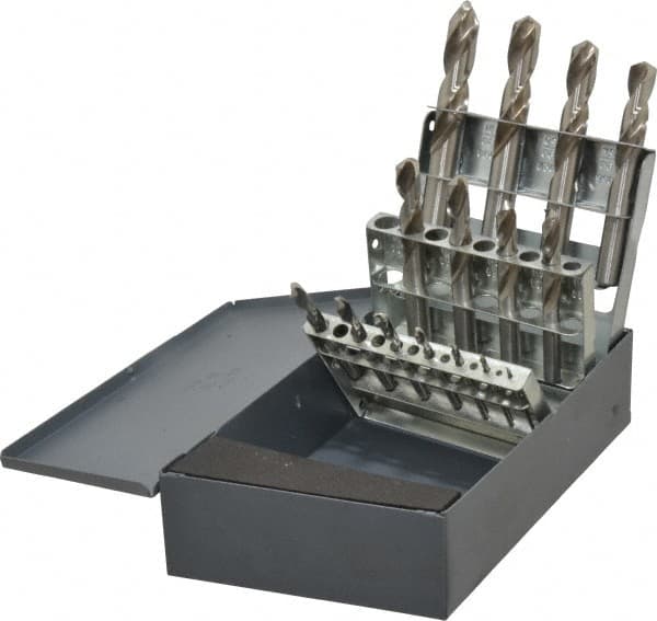 Cleveland - 1/16 to 1/2", 135° Point, Bright Finish, High Speed Steel Screw Machine Length Drill Bit Set - Exact Tool & Supply
