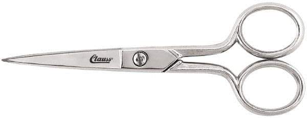 Clauss - 2" LOC, 5" OAL Chrome Plated Standard Scissors - Ambidextrous, Chrome Plated Straight Handle, For Sewing - Exact Tool & Supply