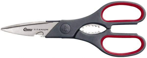 Clauss - 3" LOC, 8-1/4" OAL Titanium Standard Shears - Ambidextrous, 1 Blade Serrated, Plastic Straight Handle, For General Purpose Use - Exact Tool & Supply