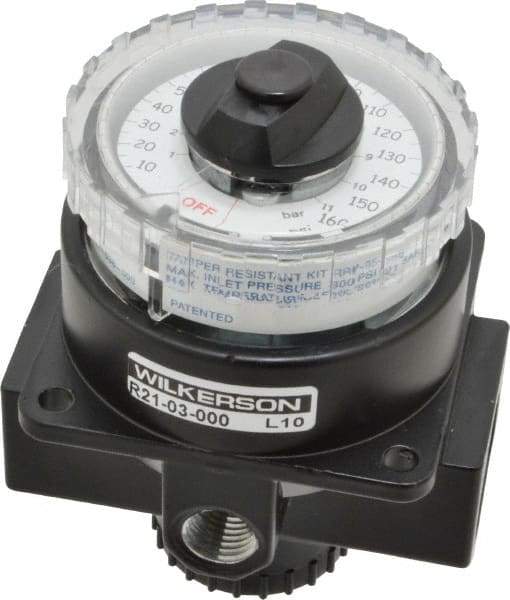 Wilkerson - 3/8 NPT Port, 180 CFM, Zinc Dial Air Regulator - 5 to 160 psi Range, 300 Max psi Supply Pressure, 1/4" Gauge Port Thread, 3.2" Wide x 4.19" High - Exact Tool & Supply