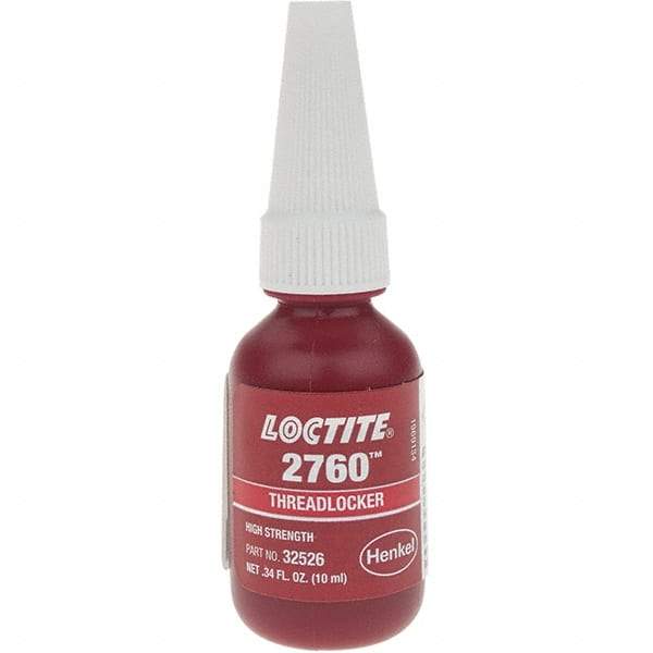Loctite - 10 mL Bottle, Red, High Strength Liquid Threadlocker - Series 2760, 24 hr Full Cure Time - Exact Tool & Supply