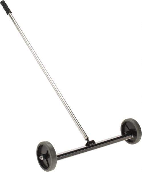 Shields Magnetics - 18 & 20" Long Push Magnetic Sweeper with Wheels - 2-1/2" Wide x 1" High x 42" Long, 5" Wheel Diam, 1-1/2" Clearance - Exact Tool & Supply