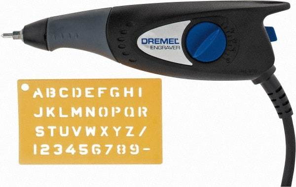 Dremel - 7,200 BPM, Electric Engraving Pen - 2 amps, Includes 9924 Carbide Point; Engraver Tool; Letter/Number Template Kit - Exact Tool & Supply