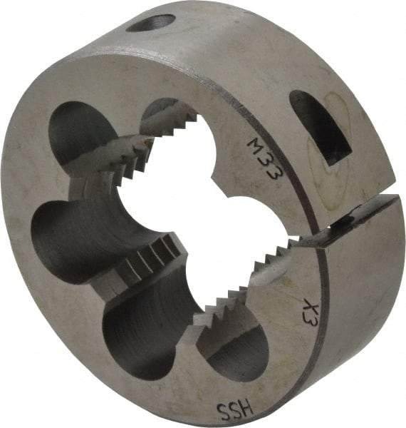 Interstate - M33x3.00 Metric Fine Thread, 2-1/2" Outside Diam High Speed Steel Round Die - Right Hand Thread, Adjustable - Exact Tool & Supply
