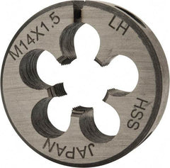 Interstate - M14x1.50 Metric Fine Thread, 1-1/2" Outside Diam High Speed Steel Round Die - 1/2" Thick, Left Hand Thread, Adjustable - Exact Tool & Supply