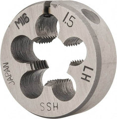 Interstate - M16x1.50 Metric Fine Thread, 1-1/2" Outside Diam High Speed Steel Round Die - 1/2" Thick, Left Hand Thread, Adjustable - Exact Tool & Supply