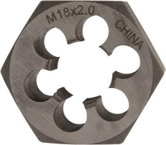 Interstate - M18x2.00 Metric Fine Thread, 1-7/16" Hex, Right Hand Thread, Hex Rethreading Die - Carbon Steel, 3/4" Thick - Exact Tool & Supply