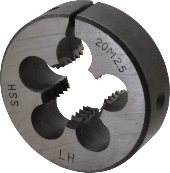 Interstate - M20x2.50 Metric Coarse Thread, 2" Outside Diam High Speed Steel Round Die - 5/8" Thick, Left Hand Thread, Adjustable - Exact Tool & Supply