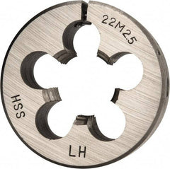 Interstate - M22x2.50 Metric Coarse Thread, 2" Outside Diam High Speed Steel Round Die - 5/8" Thick, Left Hand Thread, Adjustable - Exact Tool & Supply