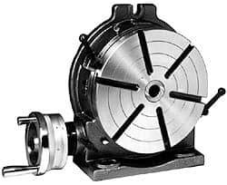 Yuasa - 16" Table Diam, Vertical Rotary Machining Table - 255.02mm Centerline Height, 5MT Center Taper, 16mm T-Slot Width, 90:1 Gear Ratio - Exact Tool & Supply