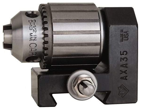 Aloris - Series AXA, #35 Dovetail Drill Chuck Tool Post Holder - 12" & Under Lathe Swing, 2" OAH, 1/2" Max Tool Cutting Size, 2" Centerline Height - Exact Tool & Supply