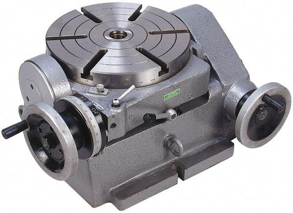 Phase II - 299.97mm Table Diam, Horizontal Tilting Rotary Machining Table - 168.91mm Centerline Height, 1.6" Bore Diam, 4MT Center Taper, 13.97mm T-Slot Width, 90:1 Gear Ratio - Exact Tool & Supply