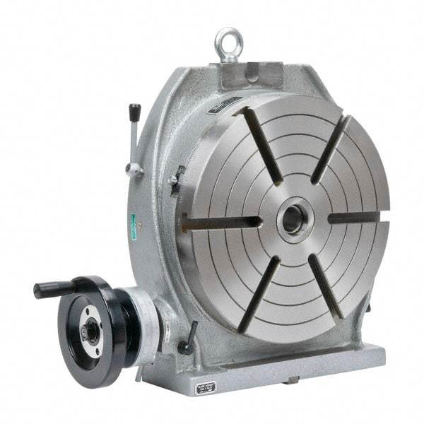 Phase II - 12" Table Diam, Horizontal & Vertical Rotary Machining Table - 8-1/4" Centerline Height, 4MT Center Taper, 0.545" T-Slot Width - Exact Tool & Supply