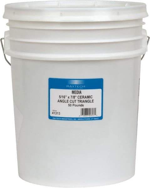 Raytech - Ceramic Carrier, Aluminum Oxide Abrasive, Polishing Tumbling Media - Triangle Shape, Wet Operation, 5/16" Long x 7/8" High - Exact Tool & Supply