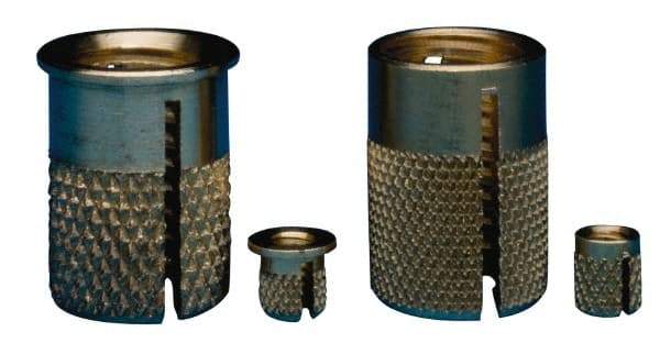 E-Z LOK - 3/8-16 UNC Brass Flanged Press Fit Threaded Insert for Plastic - 5/8" OAL, 0.451" Insert Diam, 7/16" Hole Diam, 7/16" Drill - Exact Tool & Supply
