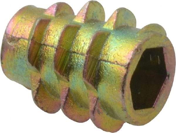 E-Z LOK - #10-32, Zinc Alloy Flush Hex Drive Insert - 9/32" Drill, 0.2756" Hole Diam, 0.512" Long, 1/2" Min Grip, M5 Hex - Exact Tool & Supply