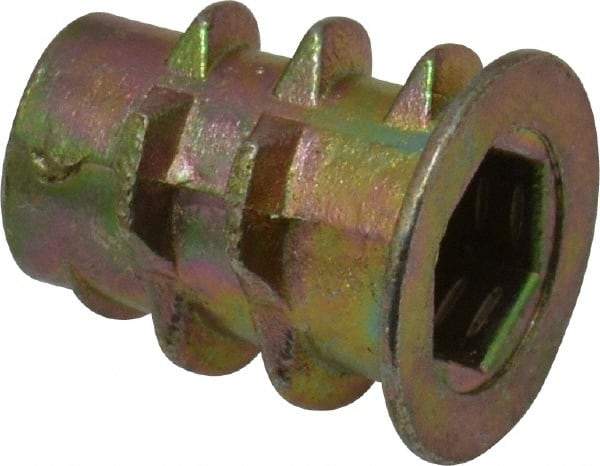 E-Z LOK - #8-32, Zinc Alloy Flanged Hex Drive Insert - 15/64" Drill, 0.2362" Hole Diam, 0.3937" Long, 3/8" Min Grip, M4 Hex - Exact Tool & Supply