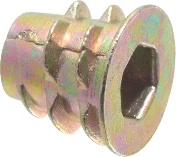 E-Z LOK - #10-24, Zinc Alloy Flanged Hex Drive Insert - 9/32" Drill, 0.2756" Hole Diam, 0.3937" Long, 3/8" Min Grip, M5 Hex - Exact Tool & Supply