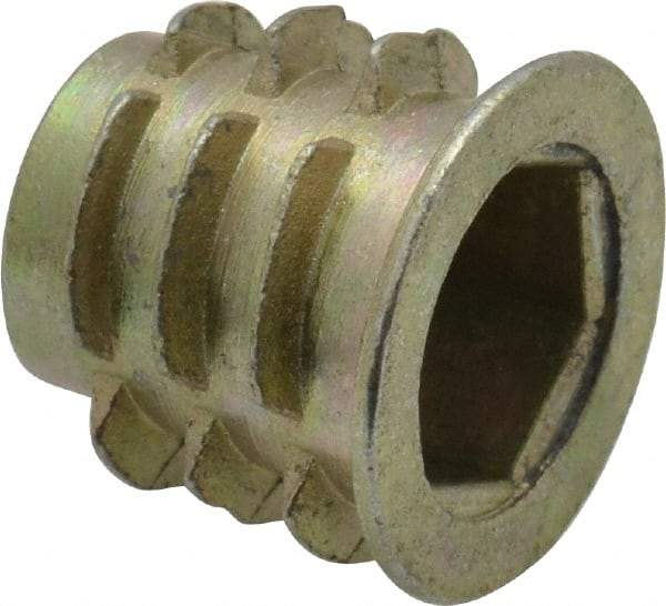 E-Z LOK - 5/16-18, Zinc Alloy Flanged Hex Drive Insert - 7/16" Drill, 0.4331" Hole Diam, 0.512" Long, 1/2" Min Grip, M8 Hex - Exact Tool & Supply