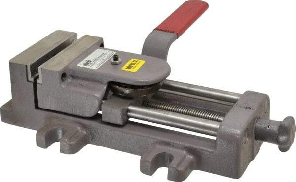 Heinrich - 4" Jaw Opening Capacity x 1-3/8" Throat Depth, Horizontal Drill Press Vise - 4" Wide x 1-3/8" High Jaw, Stationary Base, Standard Speed, 11-3/4" OAL - Exact Tool & Supply