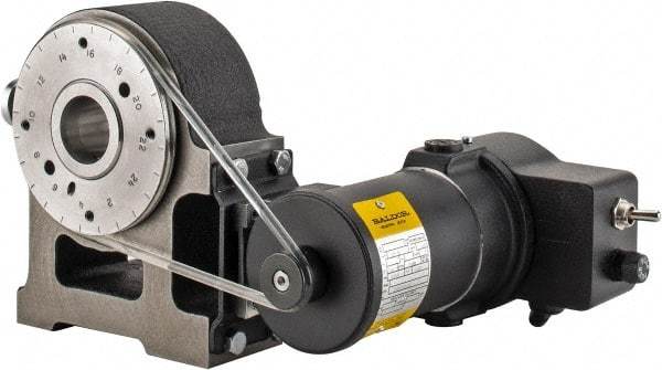 Harig - 5C Compatible, 24 Increment, Horizontal Spin Collet Indexer - 4-1/8" High Center, 1" Max Collet Capacity, 5" Wide x 6" Deep Base, 6-3/8" Overall Height, Motorized Operation - Exact Tool & Supply