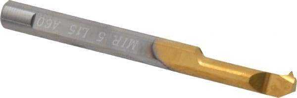 Carmex - 0.59" Cutting Depth, 20 to 24 TPI, 0.2" Diam, Internal Thread, Solid Carbide, Single Point Threading Bar - TiN Finish, 2" OAL, 5mm Shank Diam, 0.033" Projection from Edge, 60° Profile Angle - Exact Tool & Supply