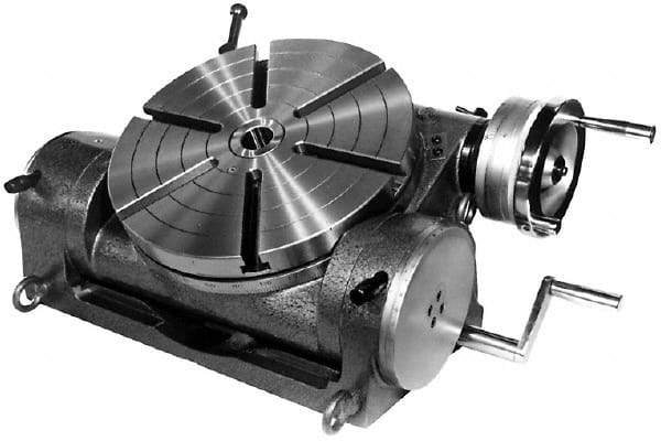 Yuasa - 6" Table Diam, Tilting Tilting Rotary Machining Table - 2MT Center Taper, 9.91mm T-Slot Width, 90:1 Gear Ratio - Exact Tool & Supply
