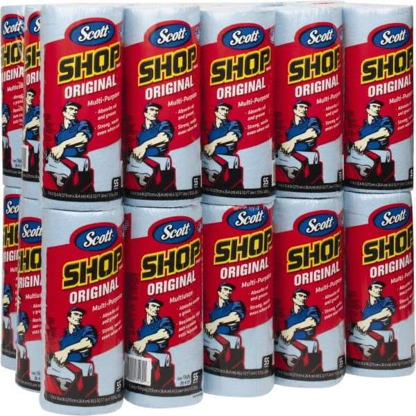 Scott - 11 Inch Long x 10.4 Inch Wide Virgin Shop Towels and Industrial Rags - Blue, Double Re-Creped, Medium Lint, 55 Sheets per Pack, Roll - Exact Tool & Supply