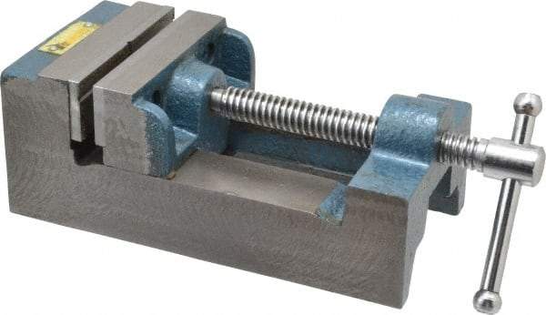 Interstate - 3-5/16" Jaw Opening Capacity x 1-7/64" Throat Depth, Horizontal Drill Press Vise - 3-1/2" Wide x 1.1" High Jaw, Stationary Base, Standard Speed, 8-1/2" OAL x 2-3/4" Overall Height, Cast Iron - Exact Tool & Supply