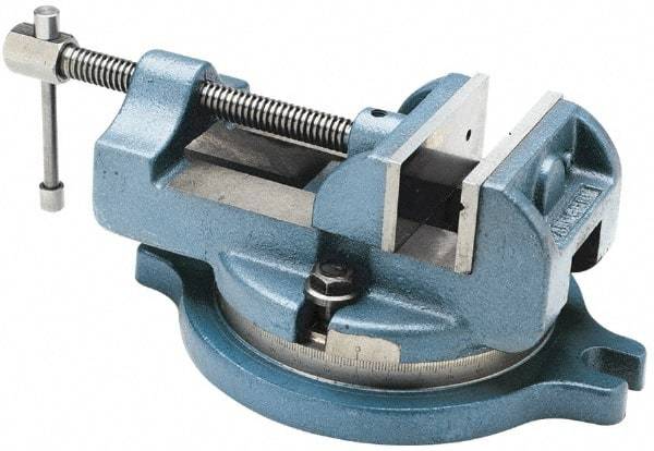 Palmgren - 4" Jaw Width, 4" Jaw Opening Capacity, Horizontal Swivel Machine Vise - Manual Operation, 1 Station, 11-3/4" Long x 4-3/4" High x 1-3/4" Deep, 1-3/4" Jaw Height, 30,000 psi Max Clamp Force, Cast Iron - Exact Tool & Supply