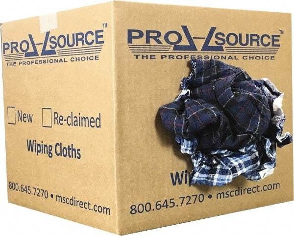 PRO-SOURCE - Reclaimed Cotton Polishing and Dust Cloths - Assorted Colors, Flannel, Low Lint, 10 Lbs. at 3 to 4 per Pound, Box - Exact Tool & Supply