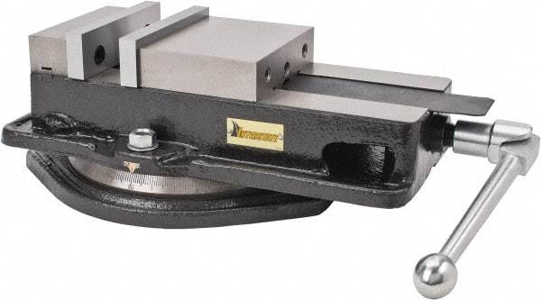 Interstate - 6" Jaw Width, 7-1/2" Jaw Opening Capacity, Horizontal Swivel Machine Vise - Manual Operation, 5,620 Lb Capacity, 1 Station, 17.3" Long x 4.72" High x 1-1/2" Deep, 1-1/2" Jaw Height, Cast Iron - Exact Tool & Supply