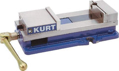 Kurt - 10" Jaw Width, 9-3/4" Jaw Opening Capacity, Horizontal Stationary Machine Vise - Manual Operation, 26,277 Lb Capacity, 1 Station, 29.19" Long x 6-13/16" High x 2-15/16" Deep, 2-1/2" Jaw Height, 80,000 psi Max Clamp Force, Ductile Iron - Exact Tool & Supply
