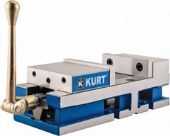 Kurt - 6" Jaw Width, 6" Jaw Opening Capacity, Horizontal Stationary Machine Vise - Manual Operation, 6,356 Lb Capacity, 1 Station, 17" Long x 4.6720" High x 1-31/64" Deep, 1.735" Jaw Height, 80 Lb Max Clamp Force - Exact Tool & Supply