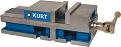 Kurt - 6" Jaw Width, 6" Jaw Opening Capacity, Horizontal Stationary Machine Vise - Reverse Manual Operation, 6,356 Lb Capacity, 1 Station, 17" Long x 4.6720" High x 1-31/64" Deep, 1.735" Jaw Height, 80 Lb Max Clamp Force - Exact Tool & Supply